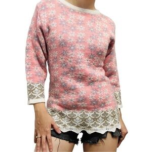 Vintage Sweater Knit Pastel Pink Kawaii Dainty Floral Indie Granny Extra Small